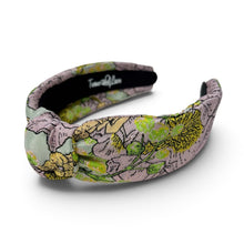 Load image into Gallery viewer, Floral jacquard padded knot headband in pink, green and gold by Twine and Love.