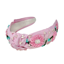 Load image into Gallery viewer, Pink decorative headband with flowers and embellishments on a white background