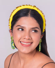 Load image into Gallery viewer, headbands for women, baroque headband, handmade headbands, yellow headband, Neon headband, hair band for women, solid color headband, rhinestone headband, bejeweled headband, luxury headband, jeweled headband, pink jeweled headband, bling headband, embellished knot headband, luxury knot headband, knot headband, rhinestone headband, summer hair accessories, jeweled headband, embellished headband, Summer headband, statement headband, custom headbands, padded headband