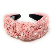 Load image into Gallery viewer, headband for woman, fashion headbands, pink raffia knot headband, woven headbands for women, stylish headbands, raffia headband style, top knot headband, woven top knot headband, ivory headband, raffia hair band, pink raffia headband, raffia woven headband, women top knot headband, best selling items, pink knot headband, woven top knot headband, handmade headbands, top knotted headband, knotted headband, boho headband, summer headband, solid color headband, resort headband