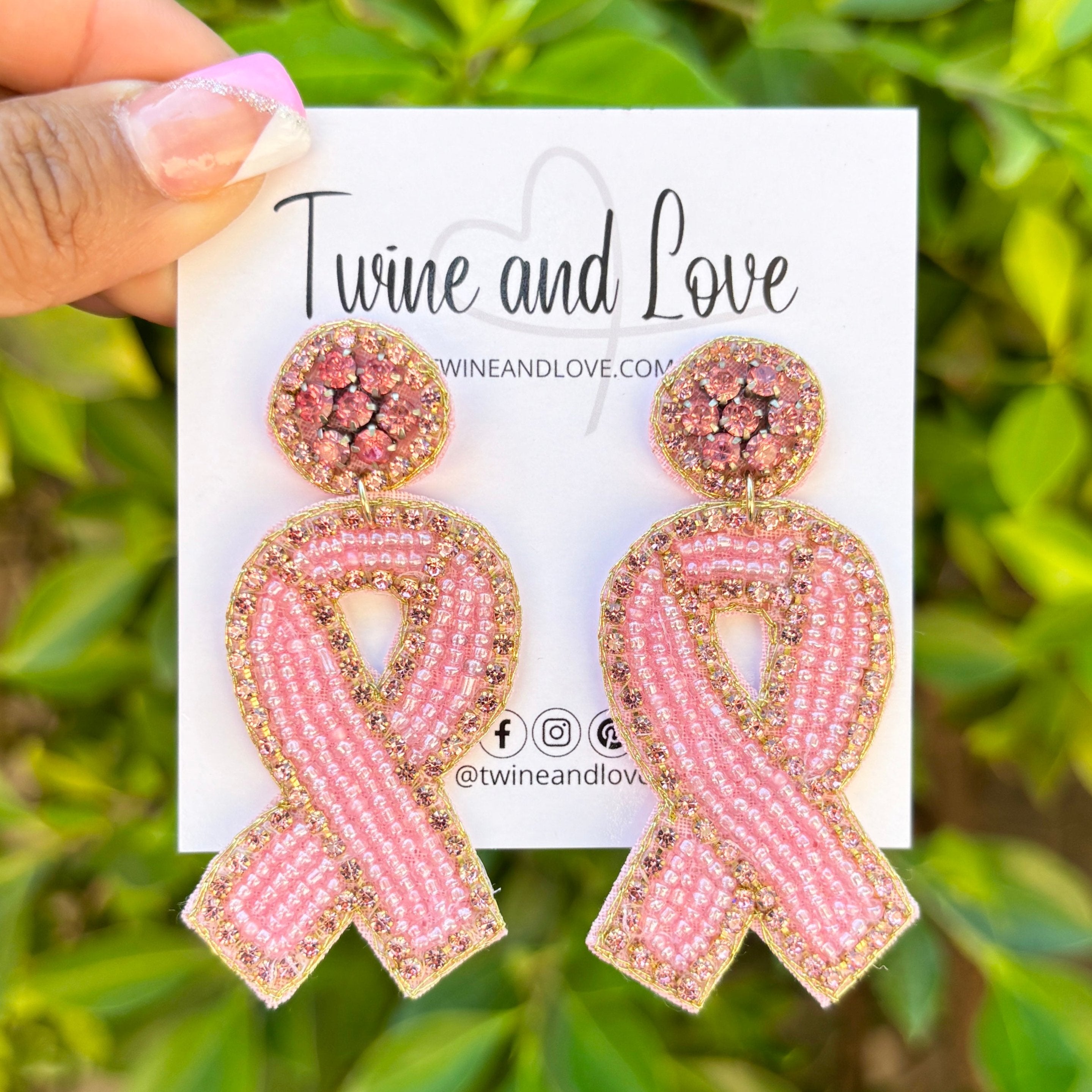 Twine and Love | Pink Ribbon Beaded Earrings | Breast Cancer