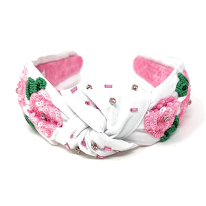 headband for women, Pink roses Knot headband, Kentucky Derby lover headband, Derby knotted headband, Kentucky Derby top knot headband, Garland of Roses top knotted headband, white knotted headband, Kentucky Derby hair band, beaded Roses knot headband, Pink Roses headband, statement headbands, top knotted headband, knotted headband, Kentucky lover gifts, Kentucky derby embellished headband, luxury headband, baseball fan gifts, jeweled knot headband, knot embellished headband
