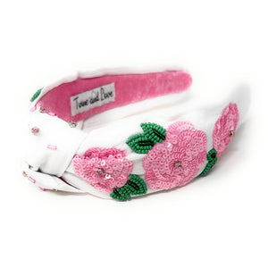 headband for women, Pink roses Knot headband, Kentucky Derby lover headband, Derby knotted headband, Kentucky Derby top knot headband, Garland of Roses top knotted headband, white knotted headband, Kentucky Derby hair band, beaded Roses knot headband, Pink Roses headband, statement headbands, top knotted headband, knotted headband, Kentucky lover gifts, Kentucky derby embellished headband, luxury headband, baseball fan gifts, jeweled knot headband, knot embellished headband
