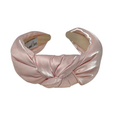 Load image into Gallery viewer, Pink satin headband with a knot on a white background