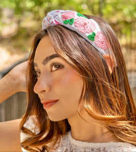 headband for women, Pink roses Knot headband, Kentucky Derby lover headband, Derby knotted headband, Kentucky Derby top knot headband, Garland of Roses top knotted headband, white knotted headband, Kentucky Derby hair band, beaded Roses knot headband, Pink Roses headband, statement headbands, top knotted headband, knotted headband, Kentucky lover gifts, Kentucky derby embellished headband, luxury headband, baseball fan gifts, jeweled knot headband, knot embellished headband

