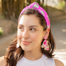 Load image into Gallery viewer, VALENTINES Headband, Heart Headbands for Women, Heart Jeweled Knot Headband, pink sequin Knot Headbands, Valentines Day Knotted Headband, knotted headband, birthday gift for her, headbands for women, best selling items, knotted headbands, hair accessories, pink knot headband, valentine’s day headband, valentines headband, valentines day gifts, embellished headband, heart stud headband, red headband, red hearts headband, heart headband for women and girls, bling headband, hearts knot headband, Pink headband