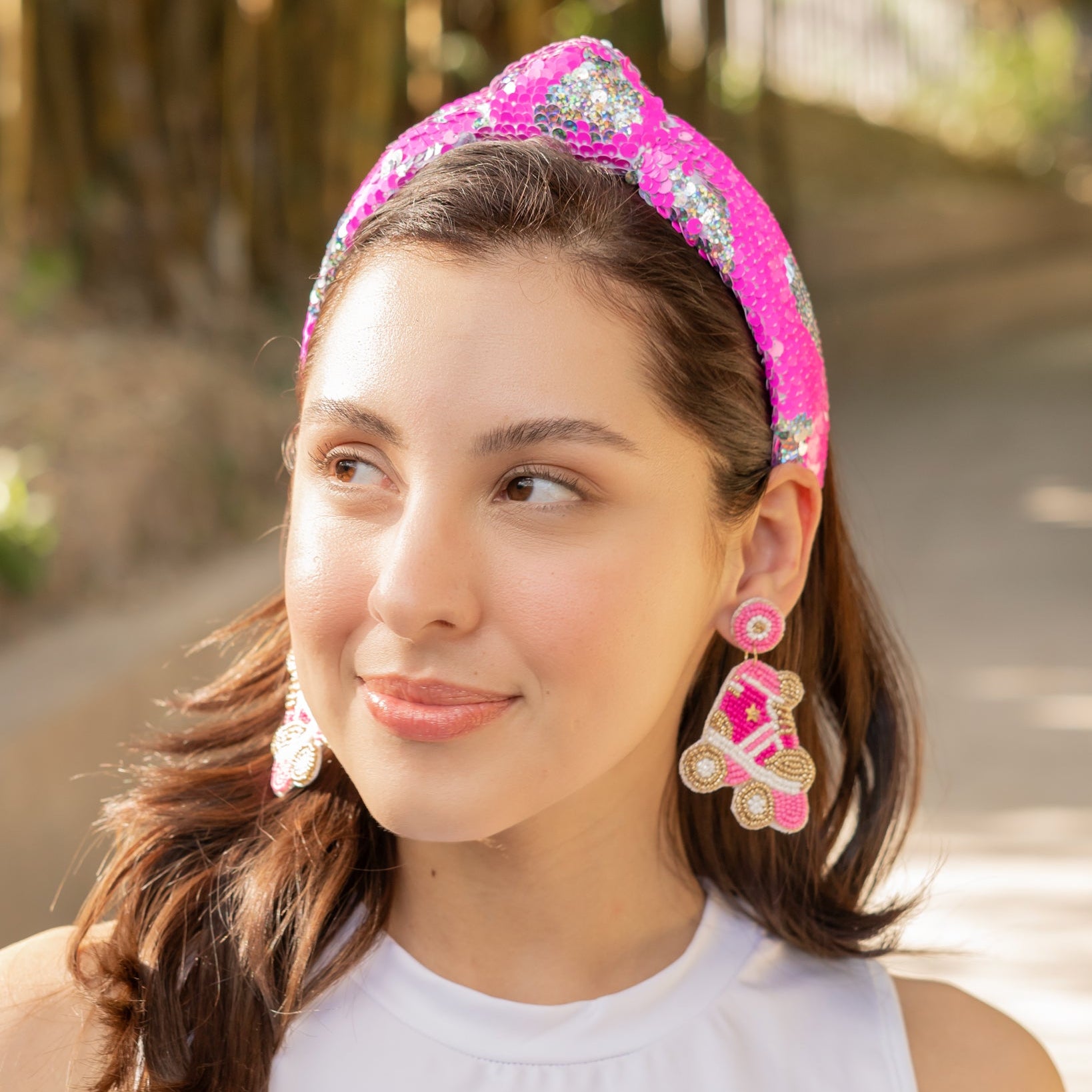 Pink and Silver Jeweled Headband VALENTINES Knot Headband, Hearts Knot Headband, Pink  main image 4