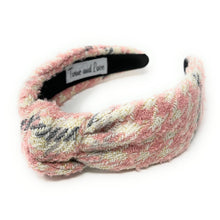 Load image into Gallery viewer, houndstooth Headband, tweed Knotted Headband, houndstooth Knotted Headband, houndstooth tweed Hair Accessories, pink ivory Headband, Best Seller, headbands for women, best selling items, knotted headband, hairbands for women, Pink plaid gifts, Plaid knot Headband, winter hair accessories, winter plaid headband, tweed uniform headband, Statement headband, winter headband, winter style knot headband, custom Knotted headband, plaid headband, Winter Plaid knot headband, plaid knot headband, plaid access