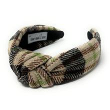 Load image into Gallery viewer, beige black Headband, holiday Knotted Headband, brown plaid Knotted Headband, beige brown Plaid Hair Accessories, Plaid Headband, Best Seller, headbands for women, best selling items, knotted headband, hairbands for women, brown plaid gifts, Plaid knot Headband, winter hair accessories, winter plaid headband, Plaid uniform headband, Statement headband, school uniform, school uniform knot headband, custom Knotted headband, plaid headband, Winter Plaid knot headband, plaid knot headband, plaid accessory