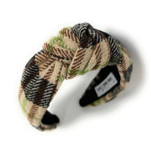 Load image into Gallery viewer, beige black Headband, holiday Knotted Headband, brown plaid Knotted Headband, beige brown Plaid Hair Accessories, Plaid Headband, Best Seller, headbands for women, best selling items, knotted headband, hairbands for women, brown plaid gifts, Plaid knot Headband, winter hair accessories, winter plaid headband, Plaid uniform headband, Statement headband, school uniform, school uniform knot headband, custom Knotted headband, plaid headband, Winter Plaid knot headband, plaid knot headband, plaid accessory