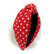 Load image into Gallery viewer, Valentines day Headband, red polka dots Headband, red Knot Headband, Valentines day Hair Accessories, red polka dots Headband, Best Seller, headbands for women, best selling items, knotted headband, hairbands for women, Valentines day gifts, Solid color knot Headband, red white hair accessories, red headband, red knotted headband, Statement headband, Birthday gifts, embellished knot headband, Valentines Day accessories, Valentine’s day headband, polka dots headband, white red knot headband, Love knotted hea