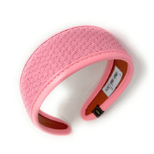 Load image into Gallery viewer, Textured pink basket-weave headband accented with matching faux leather edges for a polished and fashionable finish.
