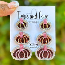 Load image into Gallery viewer, Thanksgiving beaded Earrings, pumpkin Earrings, Thanksgiving Earrings, pumpkin Bead Earrings, earrings for Thanksgiving, pumpkin jeweled earrings, Thanksgiving earrings, Unique earrings, thanksgiving pumpkin earrings, Thanksgiving jewelry, statement earrings, pumpkin love earrings, fall earrings, costume jewelry, Holiday earrings, autumn earrings, custom designs, autumn beaded earrings, dangling earrings, unique earrings, autumn accessories, fall vibes, fall autumn accessories, best selling Thanksgiving ear