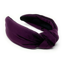 Load image into Gallery viewer, Fall Autumn Headband, Fall Knotted Headband, purple Knot Headband, Fall Hair Accessories, velvet purple Headband, Best Seller, headbands for women, best selling items, knotted headband, hairbands for women, Fall Winter gifts, Solid color knot Headband, Solid color hair accessories, Purple knot headband, Velour knotted headband, Statement headband, Birthday gifts, embellished knot headband, Fall Autumn  accessories, Purple headband, Purple velour headband, Velvet knot headband, velvet knotted headband, custo