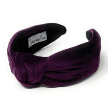 Load image into Gallery viewer, Fall Autumn Headband, Fall Knotted Headband, purple Knot Headband, Fall Hair Accessories, velvet purple Headband, Best Seller, headbands for women, best selling items, knotted headband, hairbands for women, Fall Winter gifts, Solid color knot Headband, Solid color hair accessories, Purple knot headband, Velour knotted headband, Statement headband, Birthday gifts, embellished knot headband, Fall Autumn  accessories, Purple headband, Purple velour headband, Velvet knot headband, velvet knotted headband, custo