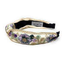 Load image into Gallery viewer, Decorative headband with floral embroidery on a white background