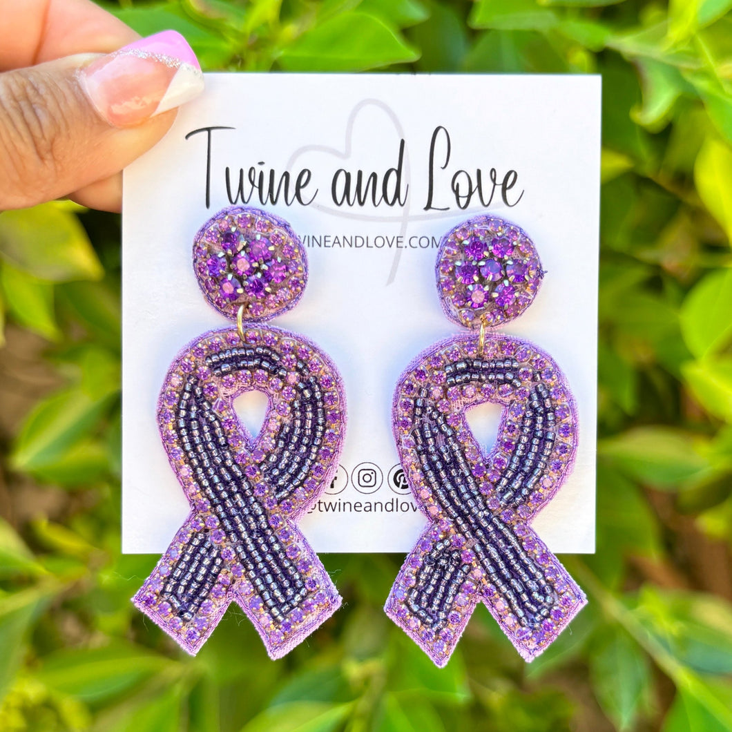 Purple ribbon Beaded Earrings, beaded purple Earrings, Purple Earrings, cancer awareness Beaded Earrings, pancreatic ribbon earrings, pancreatic awareness earrings, pancreatic cancer ribbon earrings, cancer awareness earrings, Beaded earrings, pancreatic cancer ribbon earrings, purple bead earrings, ribbon accessories, pancreatic cancer awareness accessories, support cancer awareness earrings, gifts for mom, best friend gifts, birthday gifts, purple earrings, purple beaded earrings, support cancer awareness