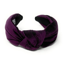 Load image into Gallery viewer, Fall Autumn Headband, Fall Knotted Headband, purple Knot Headband, Fall Hair Accessories, velvet purple Headband, Best Seller, headbands for women, best selling items, knotted headband, hairbands for women, Fall Winter gifts, Solid color knot Headband, Solid color hair accessories, Purple knot headband, Velour knotted headband, Statement headband, Birthday gifts, embellished knot headband, Fall Autumn  accessories, Purple headband, Purple velour headband, Velvet knot headband, velvet knotted headband, custo