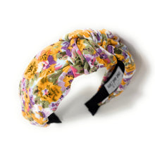 Load image into Gallery viewer, headbands for women, multicolor knot headband, handmade headbands, floral top knotted headband, floral knotted headband, hair band for women, embellished headband, floral headband, floral headband for women, summer headband, jeweled headband for women, knotted jeweled headband, wide floral headband, summer knot headband, pink orange floral headband, knotted headbands, yellow headband, game day hair accessories, game day headband, summer headbands, multicolor floral headband, best selling items
