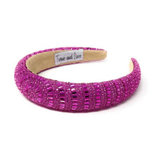 Load image into Gallery viewer, Vibrant fuchsia padded headband covered in shimmering beads and radiant rhinestone accents.