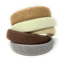 Load image into Gallery viewer, Neutral raffia headband collection in beige, brown, ivory, and gray