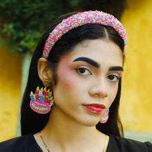 Load image into Gallery viewer, Handmade padded headband featuring vibrant neon confetti embellishments in pink, yellow, green, blue, and purple.