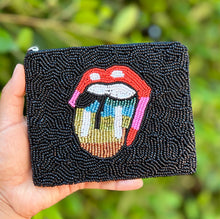 Load image into Gallery viewer, Unique hand beaded rainbow tongue pouch, a colorful statement accessory for carrying small essentials.