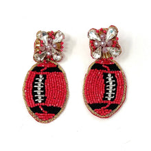 Load image into Gallery viewer, football Beaded Earrings, black red football Earrings, football Earrings, 49ers football earrings, football earrings, Atlanta Falcons football earrings, Falcons earrings football, black red football earrings, Southeast Missouri earrings, red Black earrings, football seed bead earrings, football accessories, San Francisco 49ers accessories, Arizona Cardinals earrings, Best selling items, birthday gifts, sport jewelry, sport bead earrings, football accessory, College gifts, Georgia Football earrings, game day