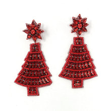 Load image into Gallery viewer, Christmas Beaded Earrings, Christmas ornament Earrings, Holiday Earrings, Christmas Beaded Earrings, Seed Bead, Red Merry Christmas, Holiday red earrings, Red Christmas Tree beaded earrings, multicolor Christmas, Christmas earrings, holiday earrings, Ornament earrings, red bead earrings, holiday gifts, holiday accessories, red holiday beaded accessories, Holiday accessories, Holiday Christmas earrings, Christmas gifts, best Selling items, Christmas earrings, Custom earrings