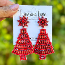 Load image into Gallery viewer, Christmas Beaded Earrings, Christmas ornament Earrings, Holiday Earrings, Christmas Beaded Earrings, Seed Bead, Red Merry Christmas, Holiday red earrings, Red Christmas Tree beaded earrings, multicolor Christmas, Christmas earrings, holiday earrings, Ornament earrings, red bead earrings, holiday gifts, holiday accessories, red holiday beaded accessories, Holiday accessories, Holiday Christmas earrings, Christmas gifts, best Selling items, Christmas earrings, Custom earrings