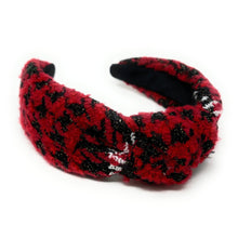 Load image into Gallery viewer, red houndstooth Headband, tweed Knotted Headband, houndstooth Knotted Headband, houndstooth tweed Hair Accessories, red black Headband, Best Seller, headbands for women, best selling items, knotted headband, hairbands for women, black red plaid gifts, Plaid knot Headband, winter hair accessories, winter plaid headband, tweed uniform headband, Statement headband, winter headband, winter style knot headband, custom Knotted headband, plaid headband, Winter Plaid knot headband, plaid knot headband
