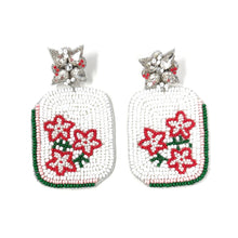 Load image into Gallery viewer, Hand beaded floral earrings with red star flowers on white background