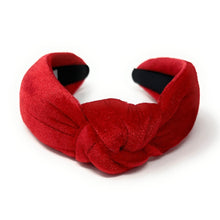 Load image into Gallery viewer, Valentines day Headband, red velvet Headband, red Knot Headband, Valentines day Hair Accessories, red velour Headband, Best Seller, headbands for women, best selling items, knotted headband, hairbands for women, Fall Winter gifts, Solid color knot Headband, Solid color hair accessories, red headband, Velour knotted headband, Statement headband, Birthday gifts, embellished knot headband, Fall Autumn  accessories, Christmas headband, Christmas velour headband, Velvet knot headband, velvet knotted headband
