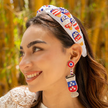 Load image into Gallery viewer, July 4th Earrings, USA Earrings, Fourth of July Earrings, Independence Day Jewelry, America Earrings, American Earrings, Patriot Earrings,USA Earrings, Patriotic, American Earrings, Star Beaded Earrings, Seed Bead Earrings, Stars &amp; Stripes, freedom Patriotic Earrings, USA Start Earrings, 4th of July Star earrings, Star Fashion Earrings, Memorial Day Earrings, Stars Beaded, Fashion Statement, USA  cocktail earrings, USA earrings, handmade earrings, Cocktail earrings, red white blue earrings
