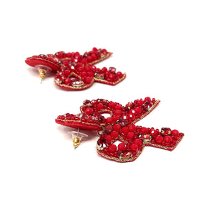 custom beaded Earrings, red jeweled Earrings, red Beaded Earrings, bow earrings, summer jeweled earrings, handmade earrings, custom earrings, party accessories, fancy accessories, bow embellished earrings, custom earrings, best friend gifts, birthday gifts, bohemian earrings, luxurious handmade accessories, night jewelry, Fancy earrings, boho earrings, beaded earrings, bow jeweled earrings, statement earrings, best selling items, statement earrings, handmade gifts, custom gifts, red bow
