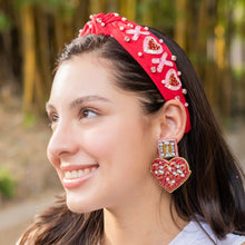 Load image into Gallery viewer,  hearts Beaded Earrings, red Heart Earrings, Valentines Day Earrings, Valentines Beaded Earrings, Valentines Heart earrings, red gold earrings, valentine’s day beaded earrings, hearts beaded earrings, valentines beaded earrings, Hearts earrings, Valentine’s day earrings, tween girls accessories, Valentine’s day accessories, Best friend gifts, Best selling items, love accessories, boho earrings, custom earrings, unique earrings, unique gifts, handmade gifts, heart chocolate box jeweled earrings
