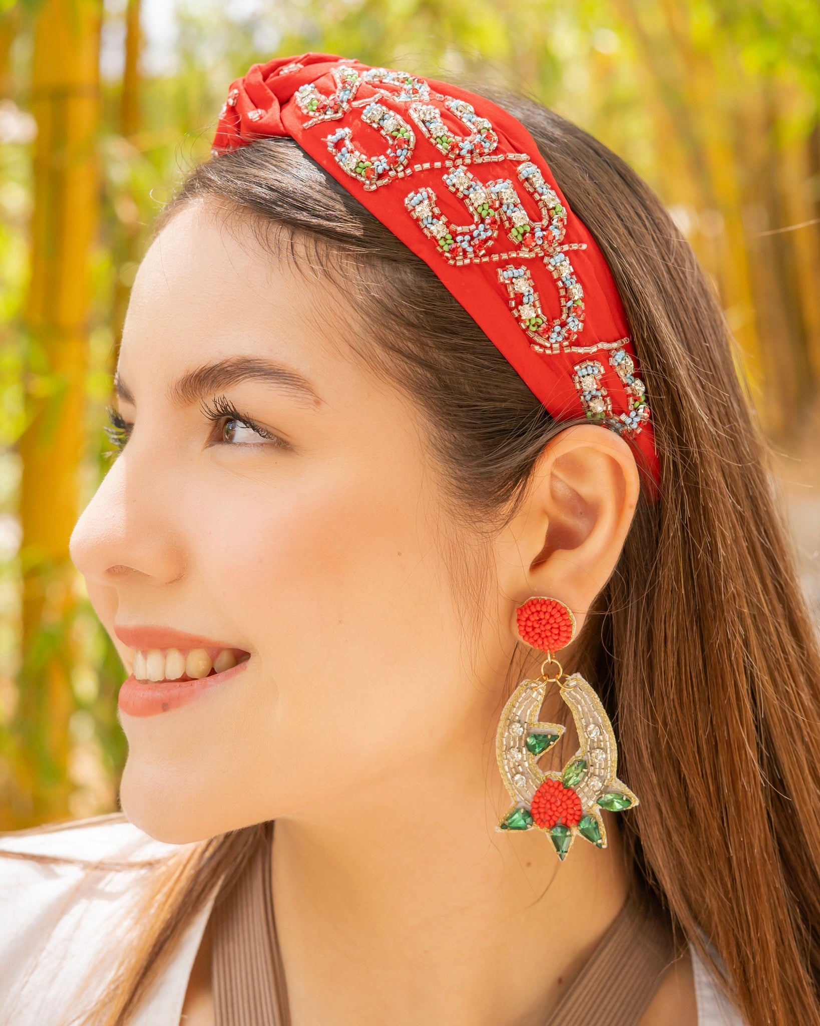 Women’s red beaded headband Red Beaded Headband | My Accessories London main image 4