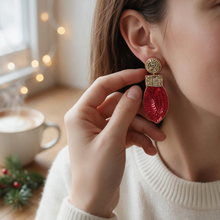 Load image into Gallery viewer, Red light bulb holiday earrings
