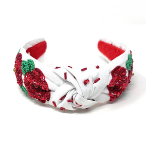 headband for women, red roses Knot headband, Kentucky Derby lover headband, Derby knotted headband, Kentucky Derby top knot headband, Garland of Roses top knotted headband, white knotted headband, Kentucky Derby hair band, beaded Roses knot headband, red Roses headband, statement headbands, top knotted headband, knotted headband, Kentucky lover gifts, Kentucky derby embellished headband, luxury headband, baseball fan gifts, jeweled knot headband, knot embellished headband
