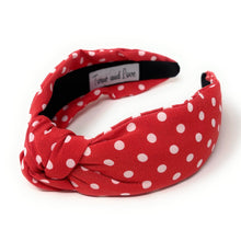 Load image into Gallery viewer, Valentines day Headband, red polka dots Headband, red Knot Headband, Valentines day Hair Accessories, red polka dots Headband, Best Seller, headbands for women, best selling items, knotted headband, hairbands for women, Valentines day gifts, Solid color knot Headband, red white hair accessories, red headband, red knotted headband, Statement headband, Birthday gifts, embellished knot headband, Valentines Day accessories, Valentine’s day headband, polka dots headband, white red knot headband, Love knotted hea