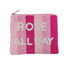 Load image into Gallery viewer, Striped pouch with &#39;Rose All Day&#39; text on a white background