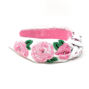 headband for women, Pink roses Knot headband, Kentucky Derby lover headband, Derby knotted headband, Kentucky Derby top knot headband, Garland of Roses top knotted headband, white knotted headband, Kentucky Derby hair band, beaded Roses knot headband, Pink Roses headband, statement headbands, top knotted headband, knotted headband, Kentucky lover gifts, Kentucky derby embellished headband, luxury headband, baseball fan gifts, jeweled knot headband, knot embellished headband
