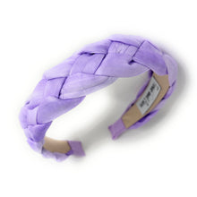 Load image into Gallery viewer, Elegant lavender braid-style headband with a sleek satin finish and timeless feminine aesthetic.