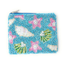 Load image into Gallery viewer, Beaded pouch with starfish and shell designs on a white background