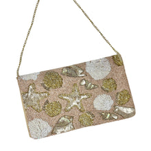 Load image into Gallery viewer, Elegant beach-themed beaded pouch with sparkling starfish, shells, and seaside embellishments.