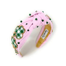 Load image into Gallery viewer, Pink sandal with green checkered design and embellishments on a white background
