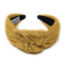 Load image into Gallery viewer, gold Headband, birthday Knotted Headband, shimmer Knot Headband, metallic Hair Accessories, gold knot Headband, Best Seller, new years headband, best selling items, solid color knotted headband, hairbands for women, Christmas gifts, Solid color knot Headband, Solid color hair accessories, green headband, solid headband, Statement headband, green knotted headband, Holiday knot headband, top knot solid hairband, New Years headband, Christmas headband, Solid color headband, Gold shimmer headband