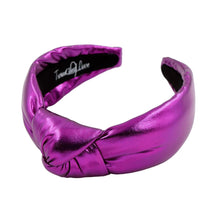 Load image into Gallery viewer, Vibrant magenta glossy knot headband displayed on neutral background