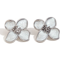 Load image into Gallery viewer, Floral earrings with silver accents on a white background