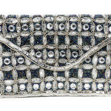 Load image into Gallery viewer, Boho beaded clutch purse, seed bead purse, beaded bag, blue silver color handbag, beaded bag, navy blue color clutch, birthday gift for her, Fall clutch bag, seed bead purse, engagement gift, party clutches, bridal gift, navy blue elegant purse, gifts to bride, gifts for bride, wedding gift, evening bags, Winter beaded clutch purse, birthday gift for her, navy blue silver beaded clutch, seed bead purse, beaded bag, silver bag, boho purse, sequin silver beaded clutch purse, unique bags, best selling items, h